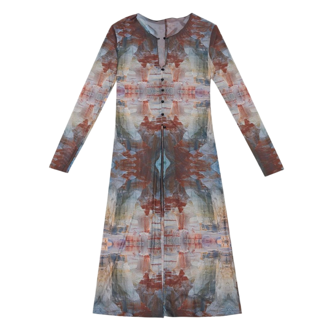 Vintage Print Sheer Tie-Waist Maxi Kimono - view 4