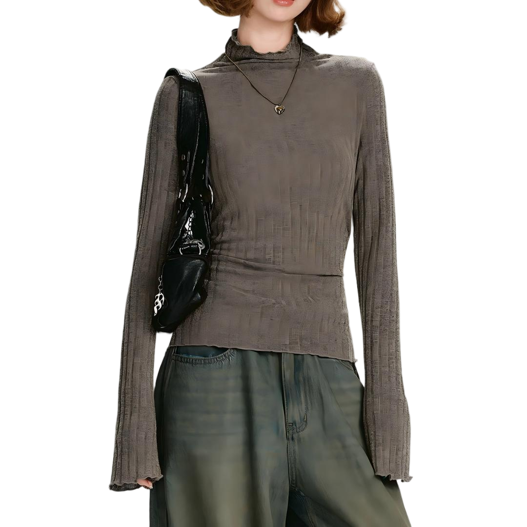 Mock Neck Long Sleeve Fitted Layering Top - view 4