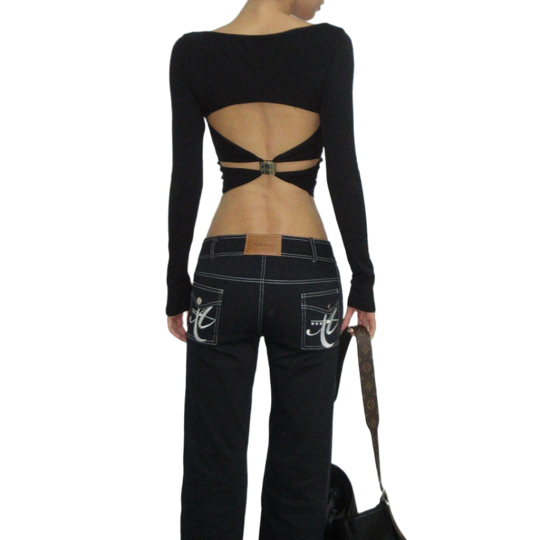Backless Knot Front Square Neck Slim Fit Top - view 4