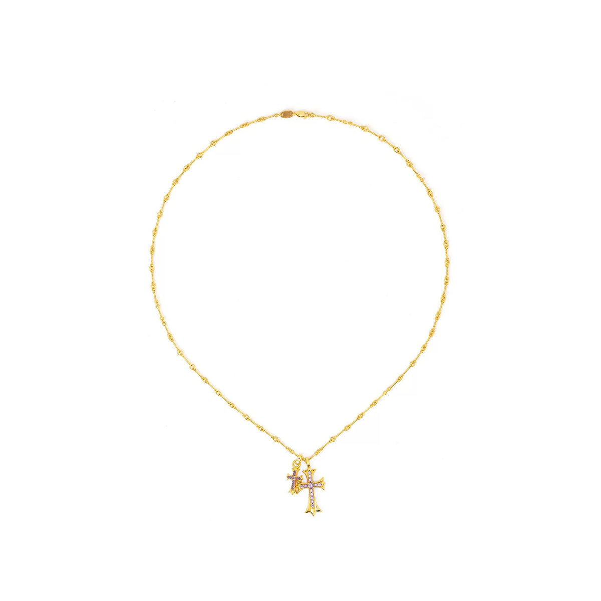 24K Gold-Plated Double Cross Crystal Necklace