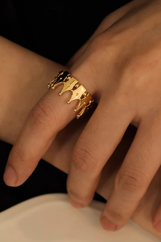 18K Golden Quill Crown Ring — worn by a model