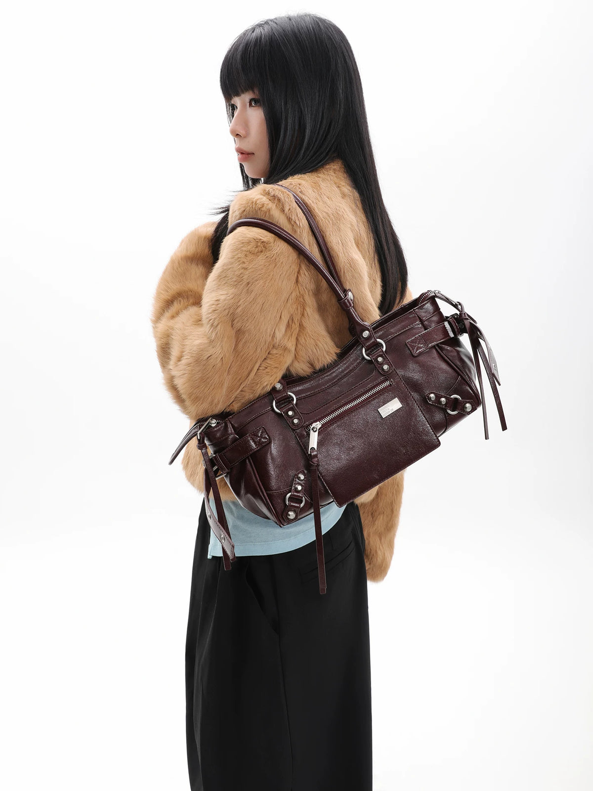 Burgundy Studded Zip Underarm Bag product photo