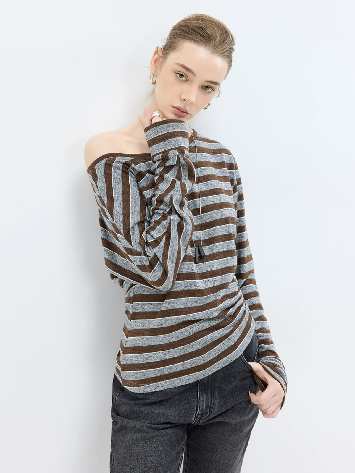 Asymmetric Striped Knit Top