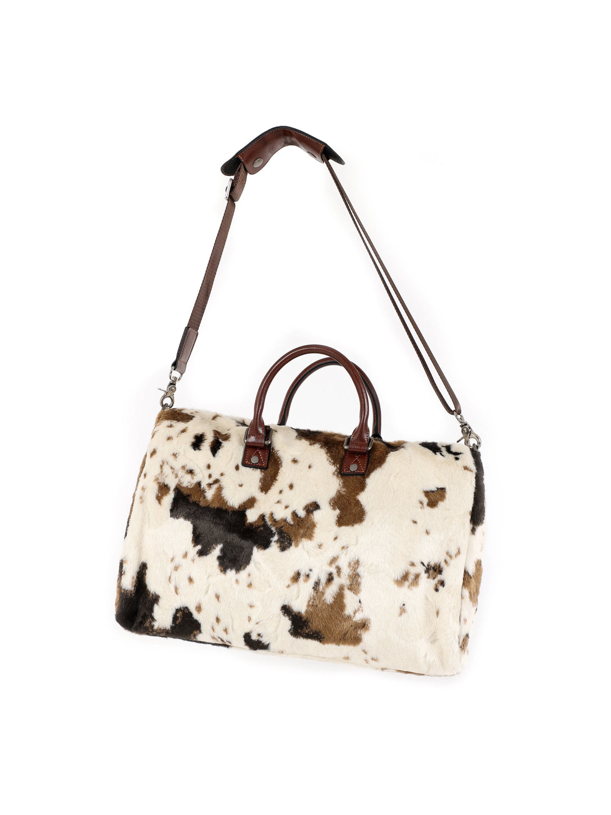 VOWPROGRESS Cow-Print Hair-On Leather Duffle Bag