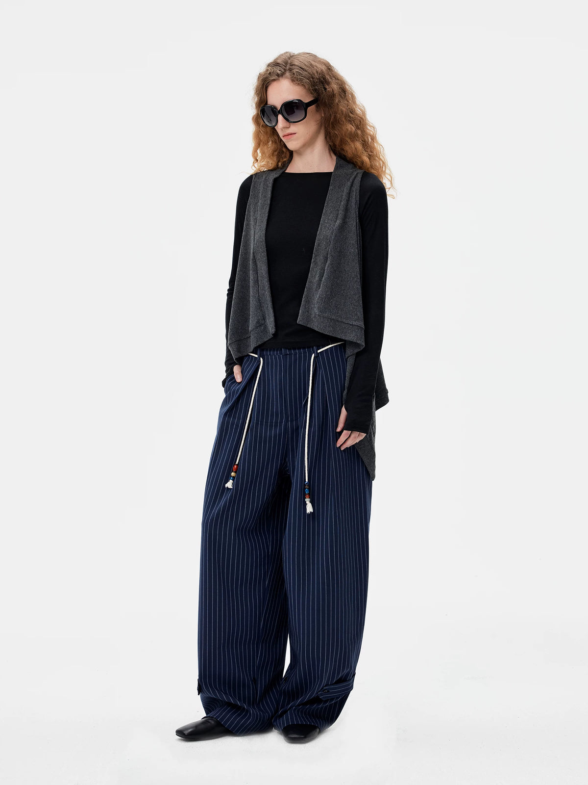 Tencel Blend Striped Convertible Wide-Leg Pants