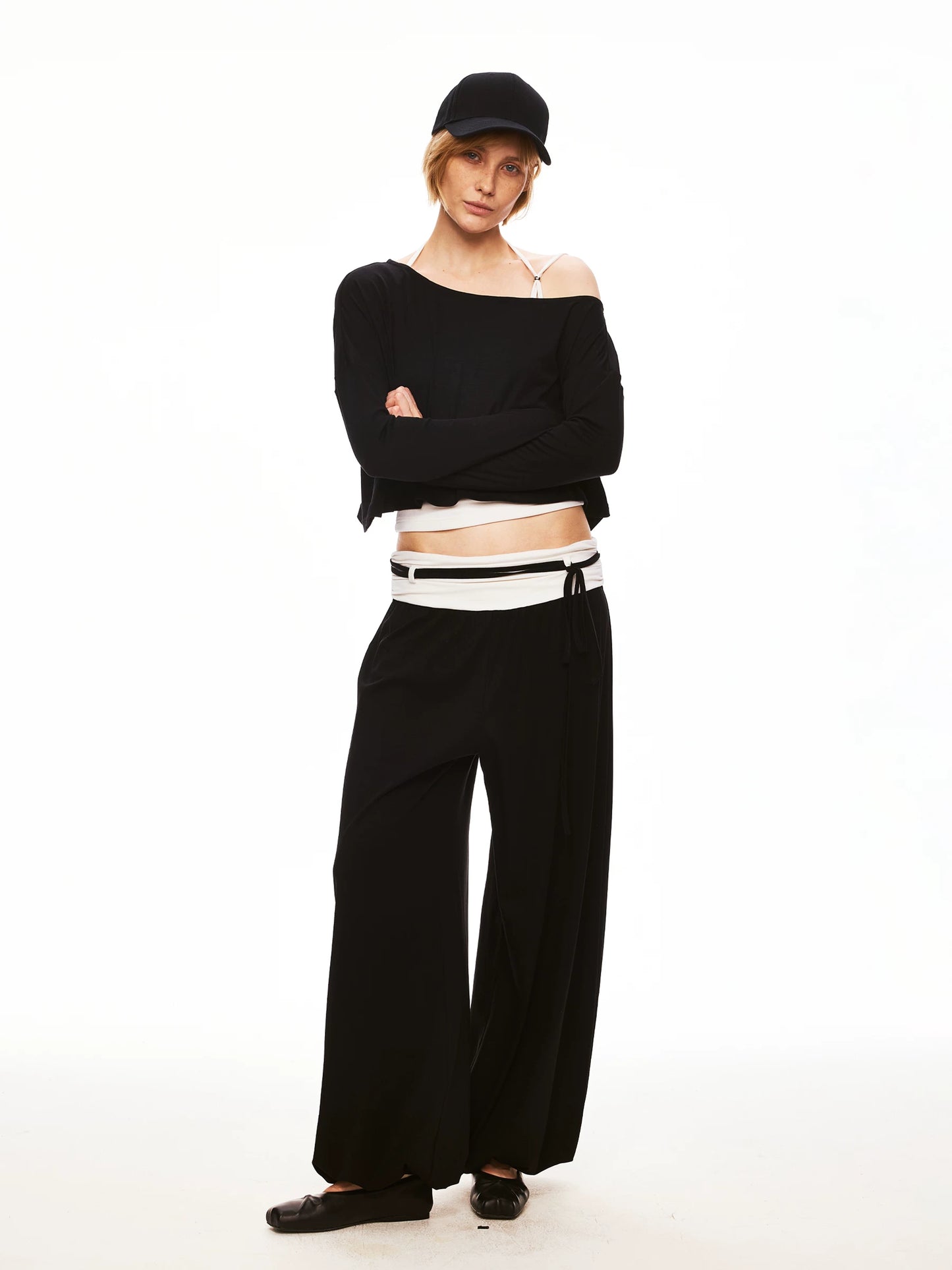 Wool Lyocell Blend Asymmetric Cropped Top & Pants Set