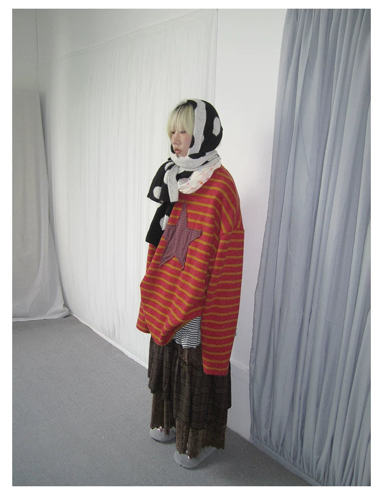 Star Stripe Patchwork Knit Sweater