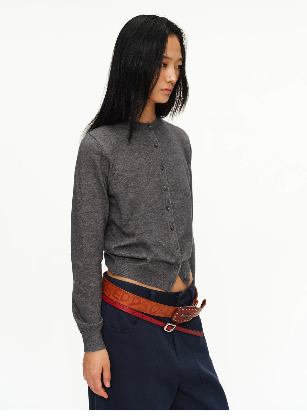 Fine-Knit Crew-Neck Cardigan