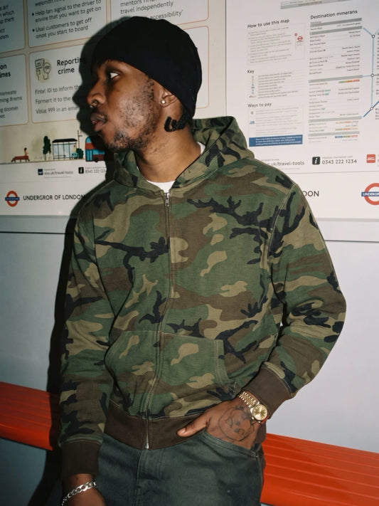 Men's Camo Waffle Zip Hoodie — Model view