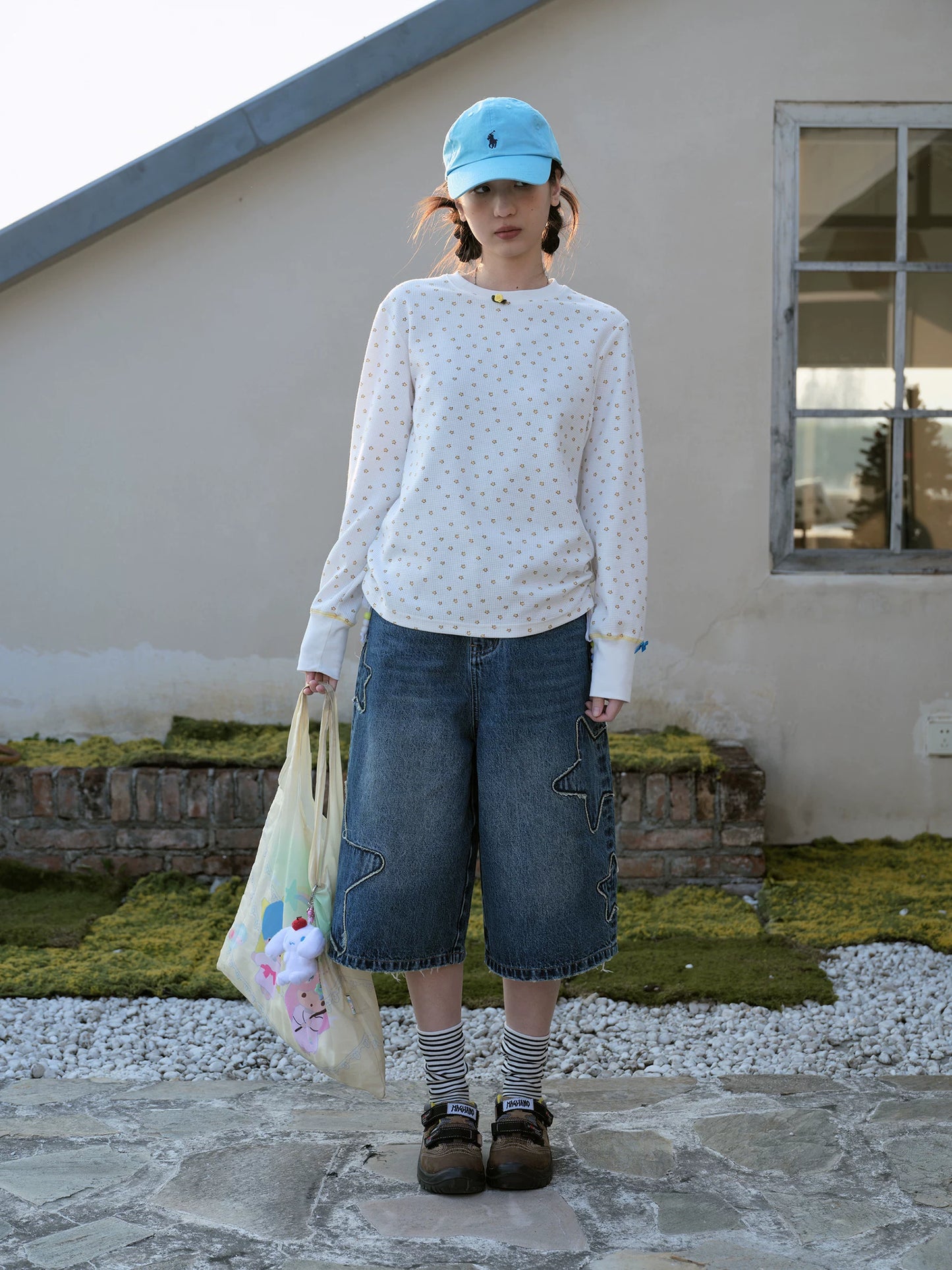 Odd maker washed denim shorts