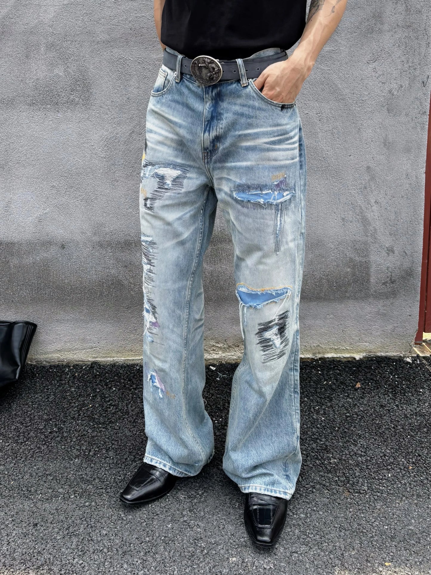Boro Embroidered Distressed Jeans