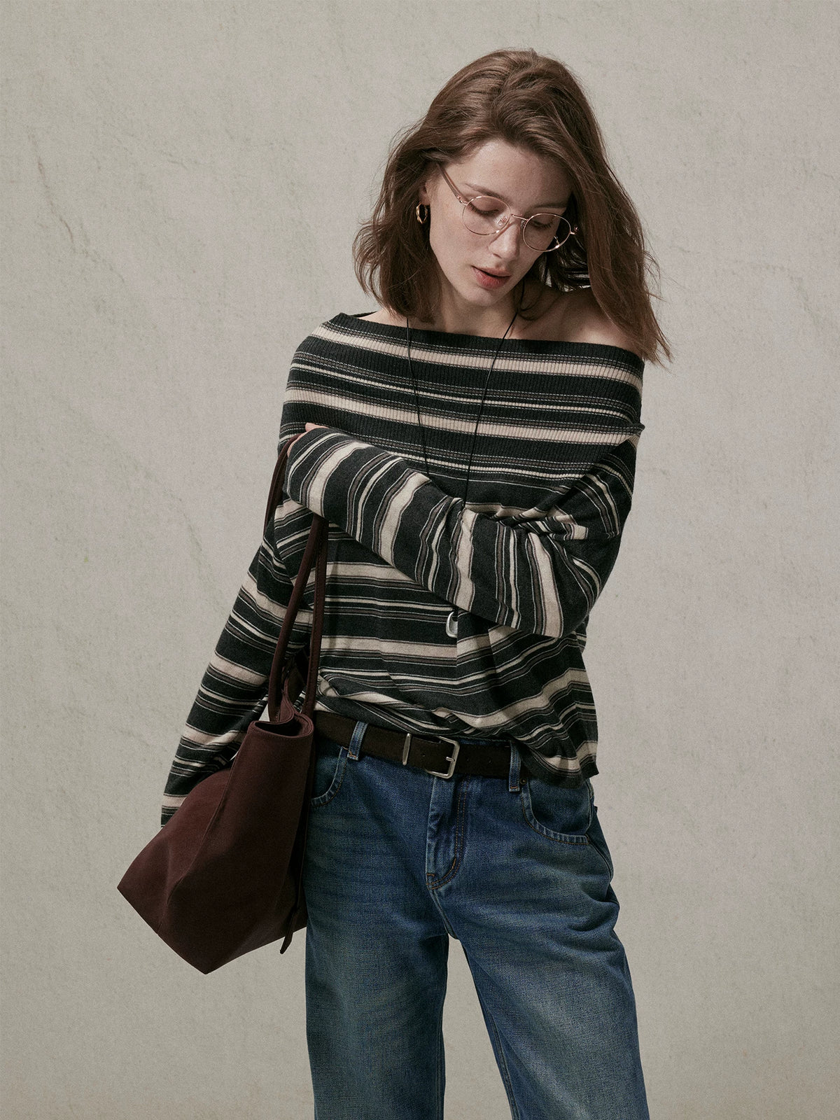 MOOFEEL Striped Silk-Wool Knit Top