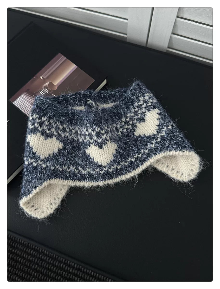 Heart Pattern Knit Earflap Headband product photo