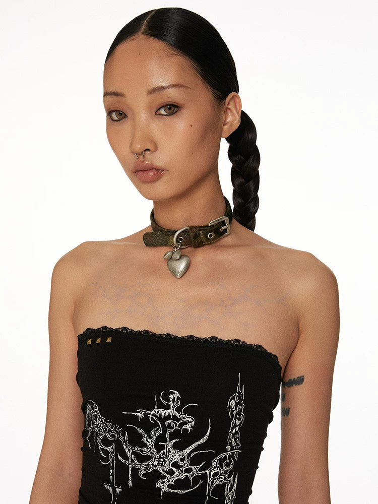 Leopard Print Heart Pendant Choker worn view