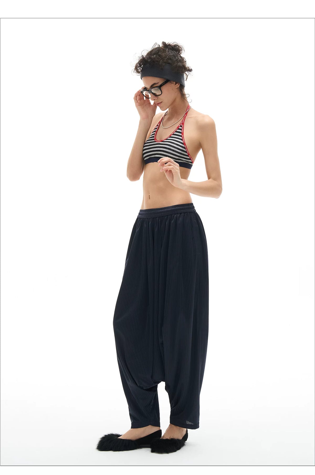 Navy Pinstripe Harem Pants product view