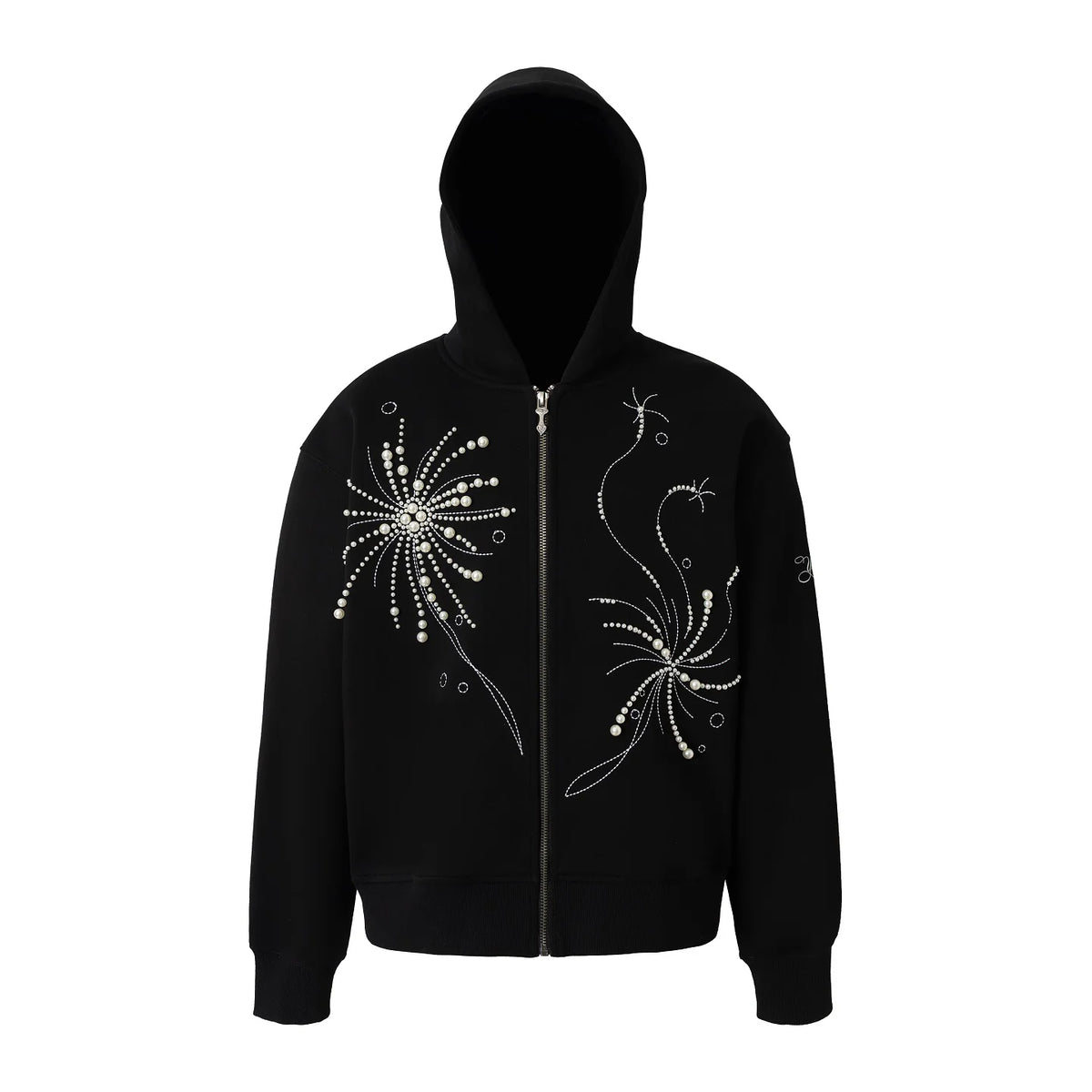 Pearl Embroidered Zip Hoodie