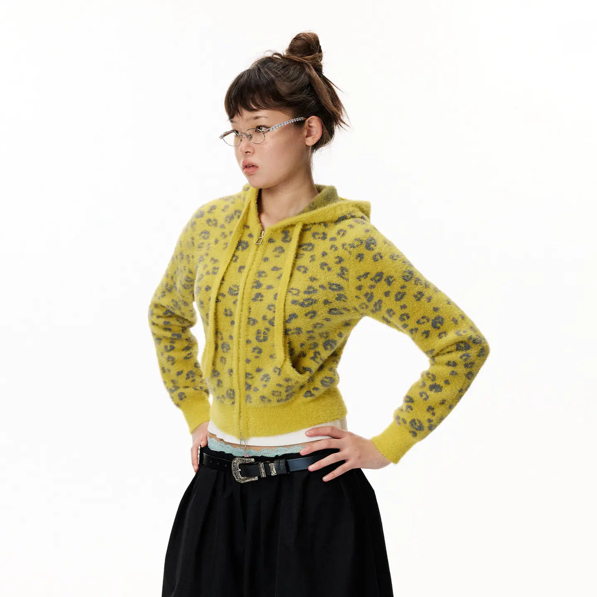 Yellow Leopard Knit Hoodie