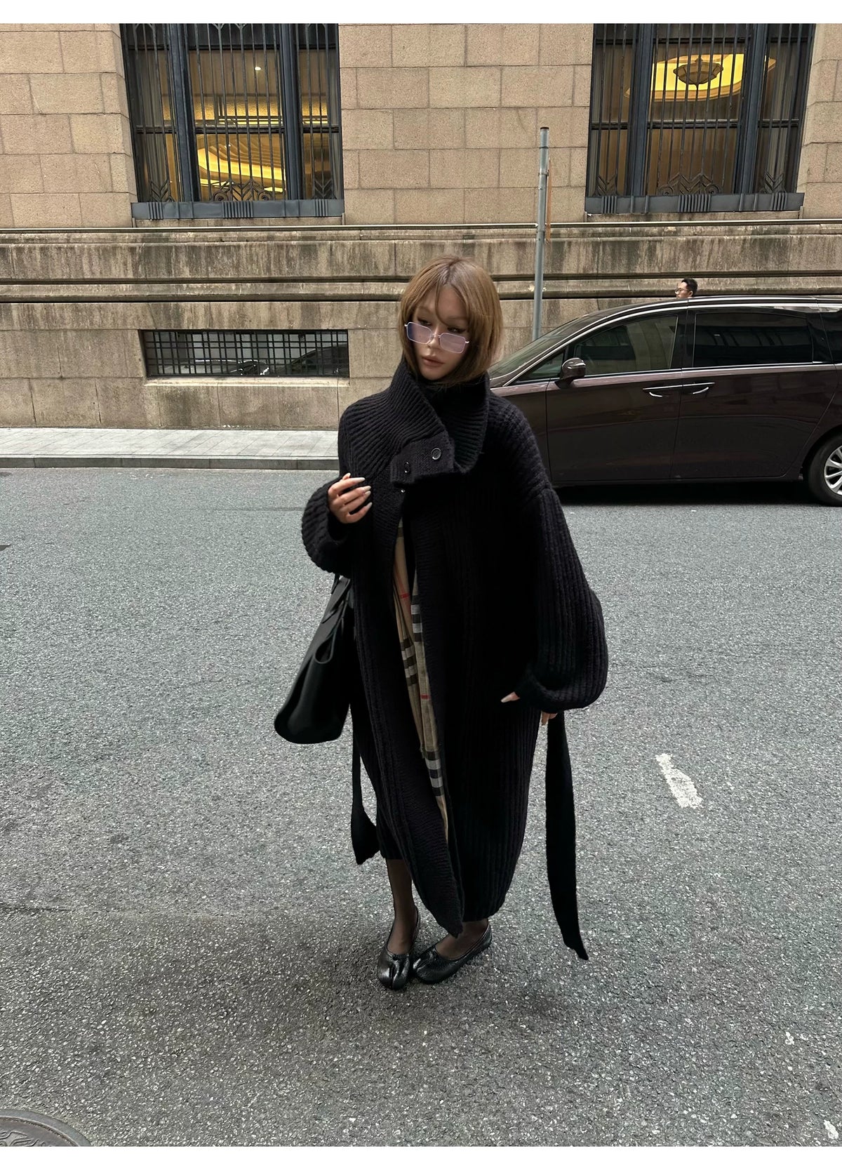 Wool-Blend Longline Knit Cardigan