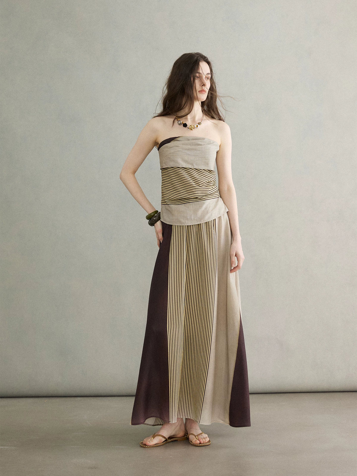 MOOFEEL Asymmetric Striped Top