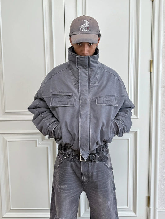 VLABMADE Distressed Faux-Fur Lined High-Collar Jacket