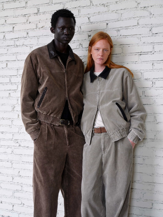 VLABMADE Western Faux-Leather Collar Corduroy Jacket