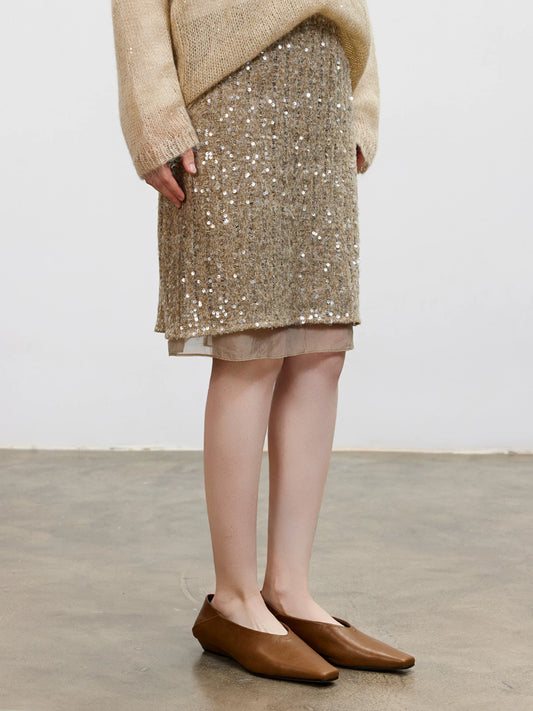 Sequin Slit Mini Skirt