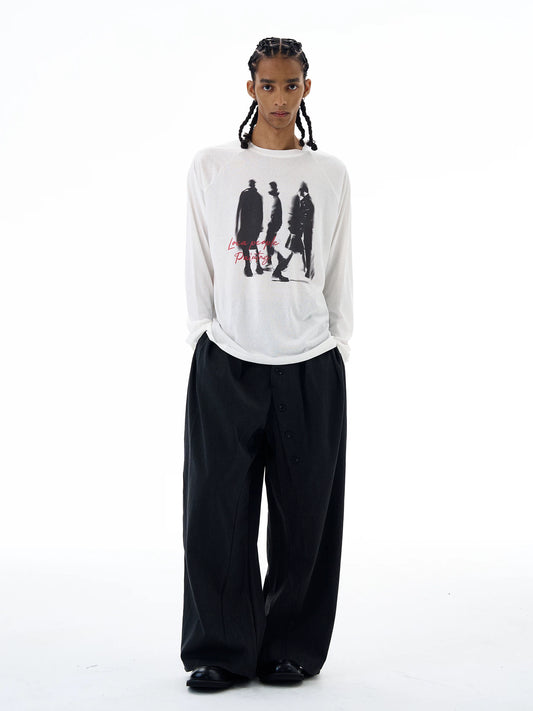 White graphic long sleeve T-shirt, front view