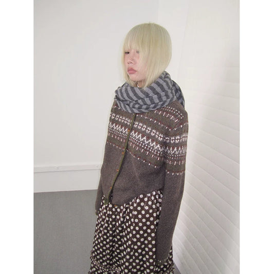 Coffee Diamond Knit Cardigan