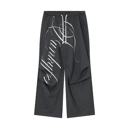 Hand Drawn Print Wide Leg Trousers