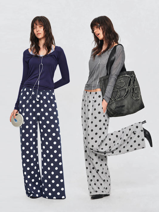 Polka Dot Relaxed Wide-Leg Pants
