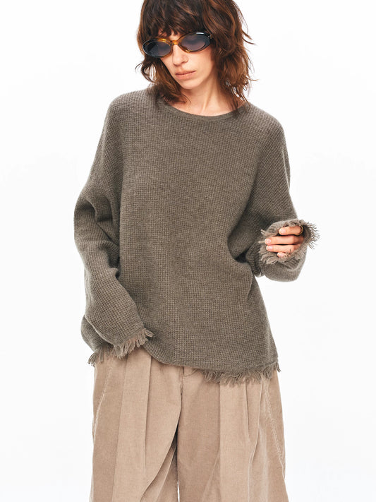 Textured Fringe Wool Sweater