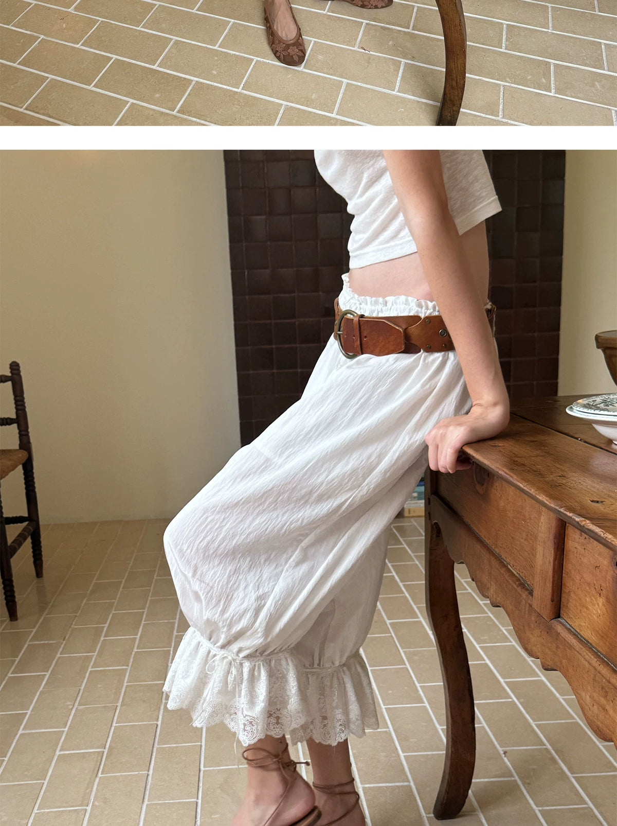 Lace-Trim Cropped Balloon Pants