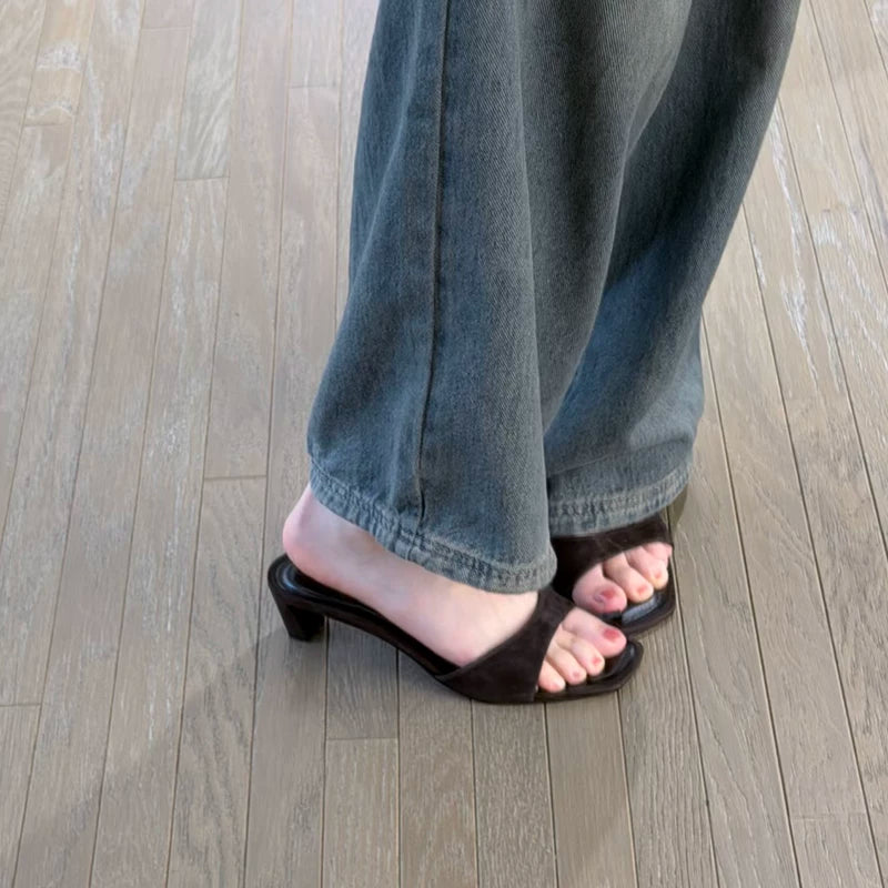 Women's Open Toe High-Heel Mule Slide Sandals