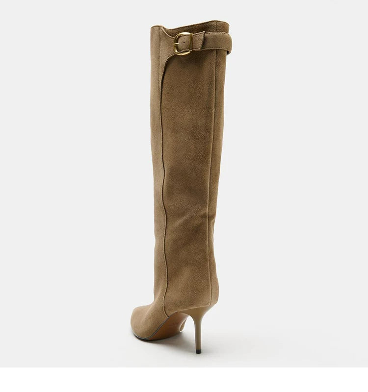Women's Pointed Toe Buckle Knee-High Boots