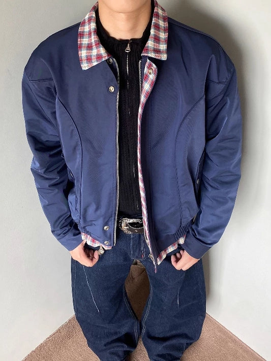 Plaid-Lined Harrington Jacket