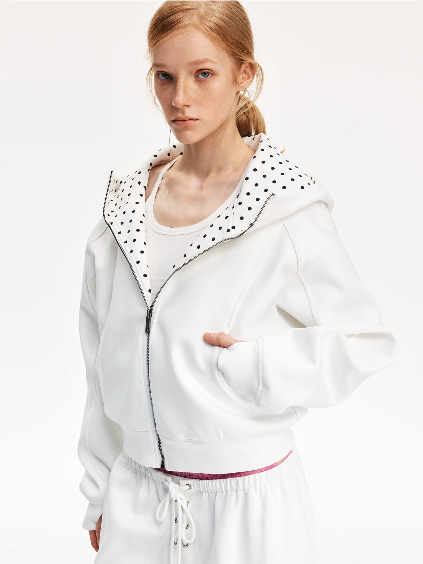 Polka Dot Colorblock Relaxed Hooded Sweatshirt
