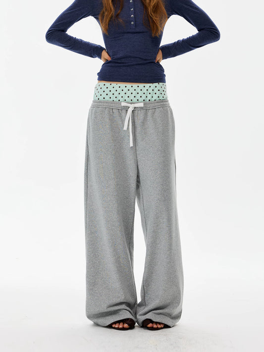 Polka Dot Waist Wide-Leg Sweatpants product photo