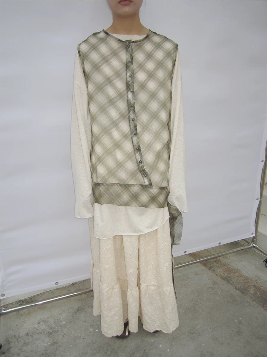 Blue Plaid Mesh Layering Vest Top