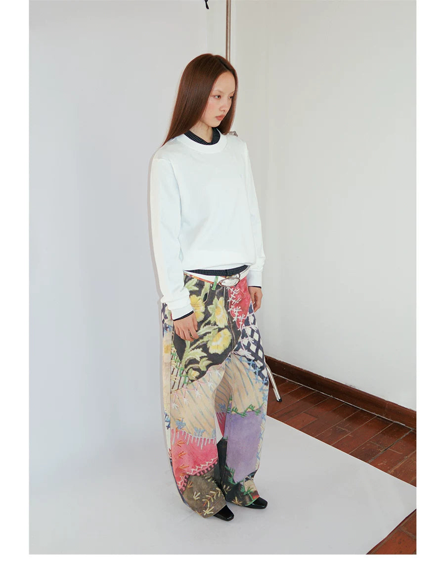Patchwork Print Wide-Leg Trousers in multicolor product photo