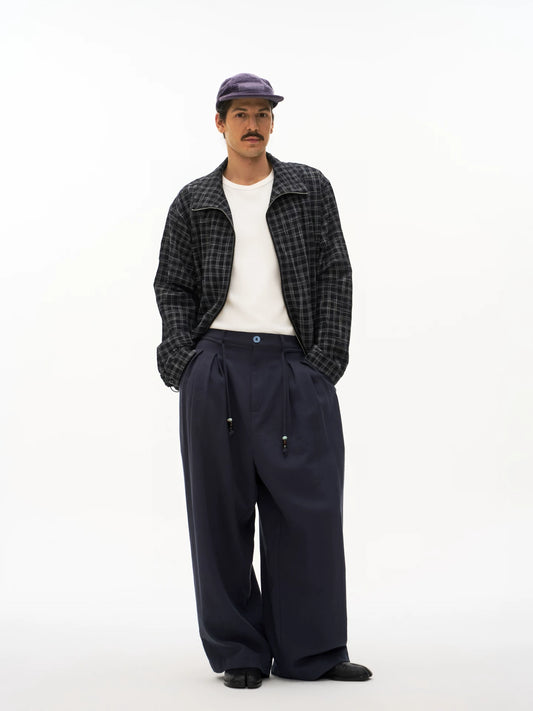 Textured Check Stand Collar Jacket in black