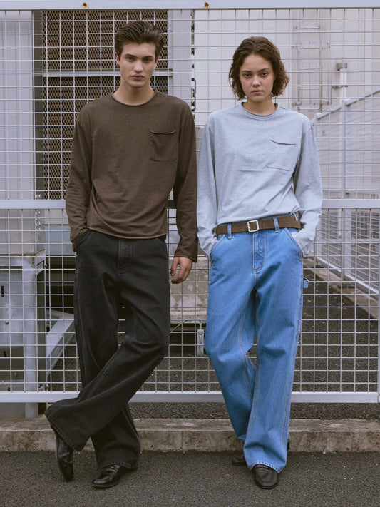 VLABMADE Mid-Wash Single-Knee Work Jeans