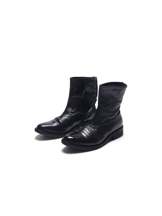 Black wrinkled leather ankle boots - angled pair view