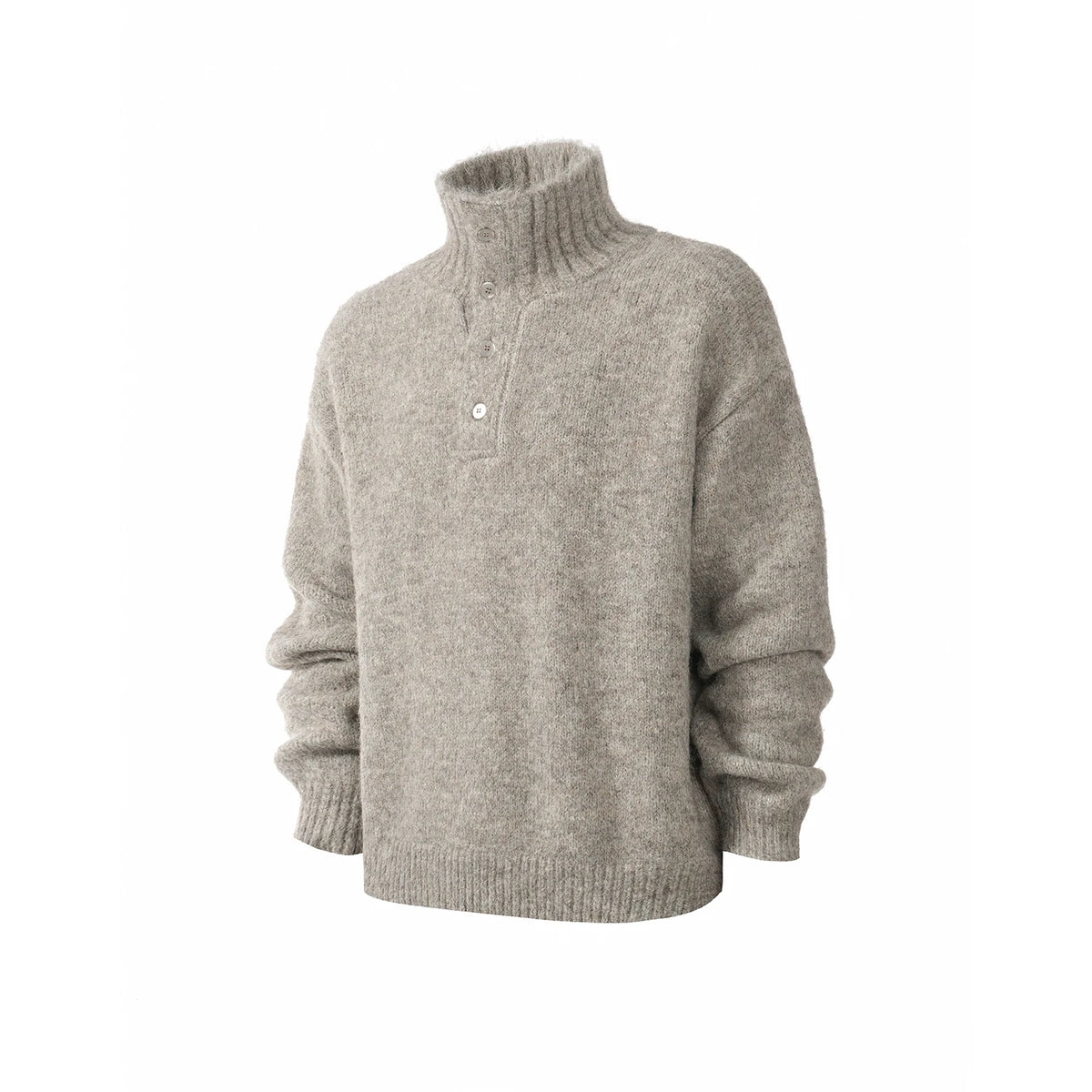 Wool-Blend Half-Button Mock Neck Sweater
