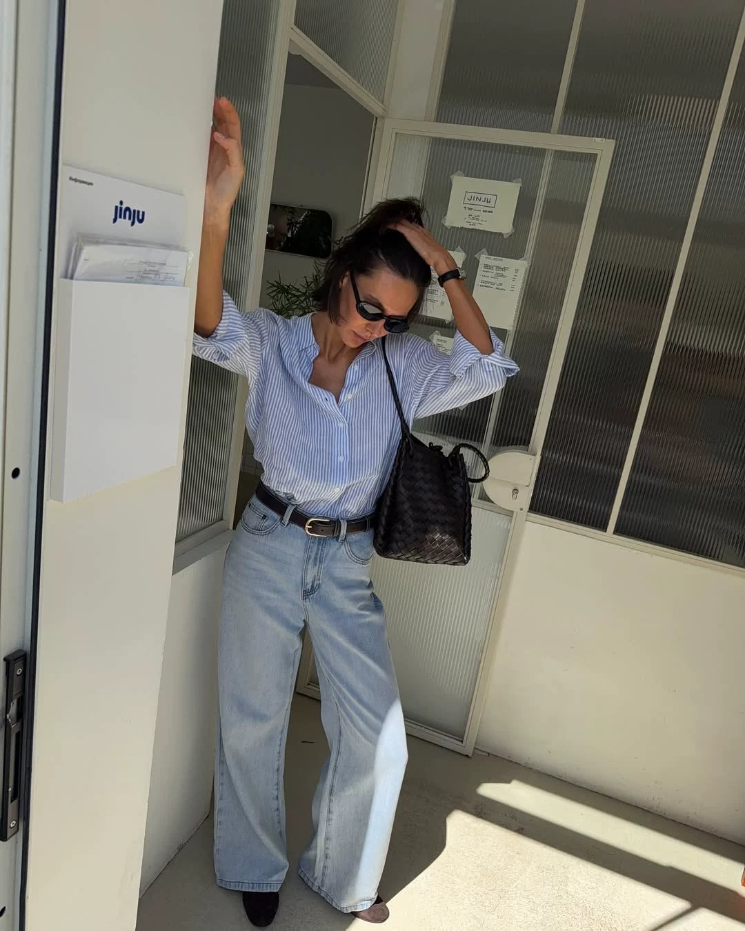 Striped Shirt & Straight-Leg Jeans Casual Separates