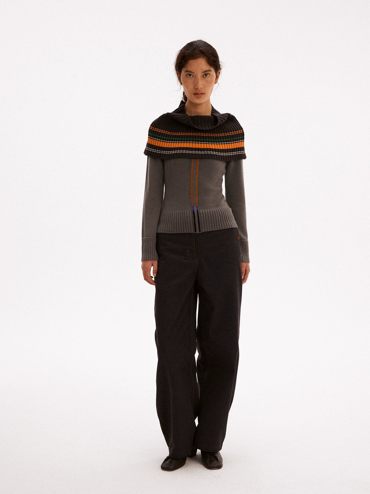 Striped Wool Blend Shoulder Cape
