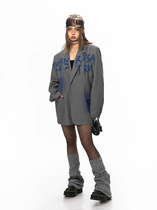 Blazer Oversized com Estampado Azul