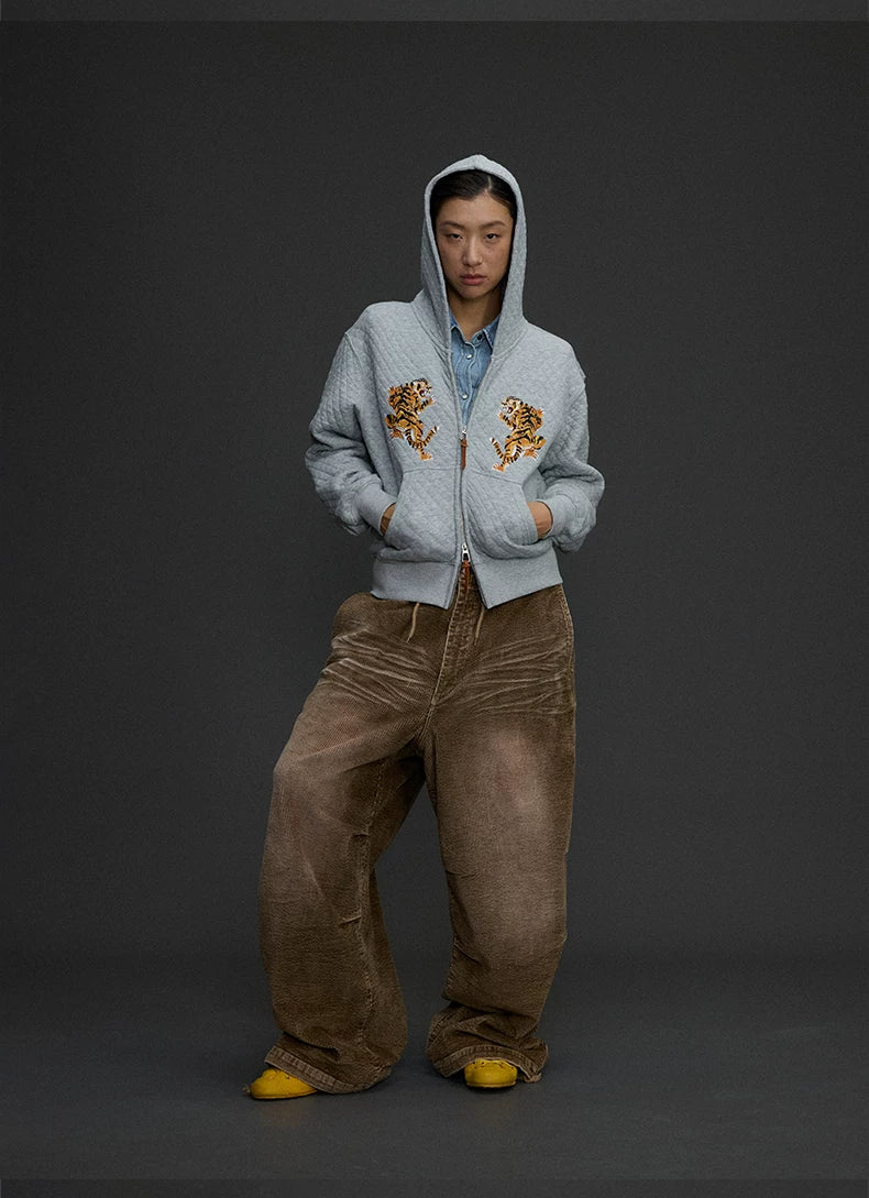 Embroidered Hooded Zip Jacket