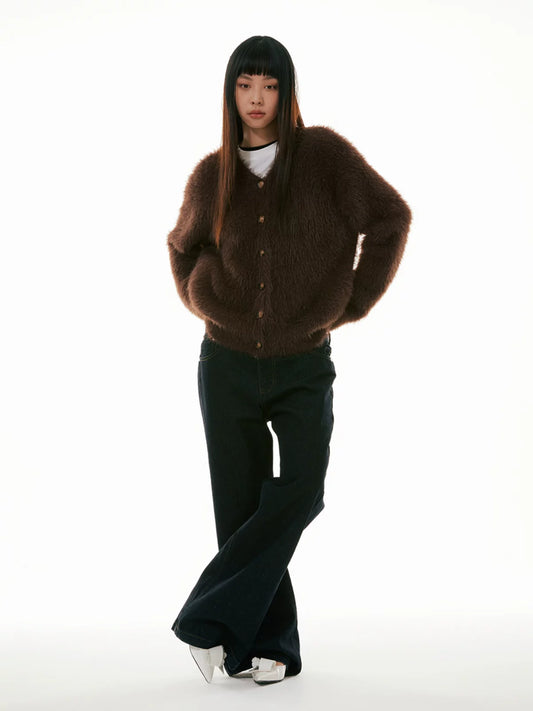 Faux Mink V-Neck Unisex Cardigan
