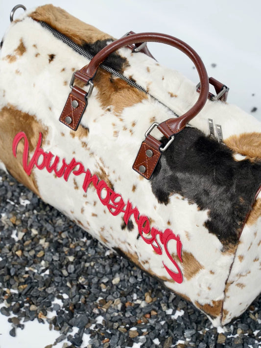 VOWPROGRESS Cow-Print Hair-On Leather Duffle Bag