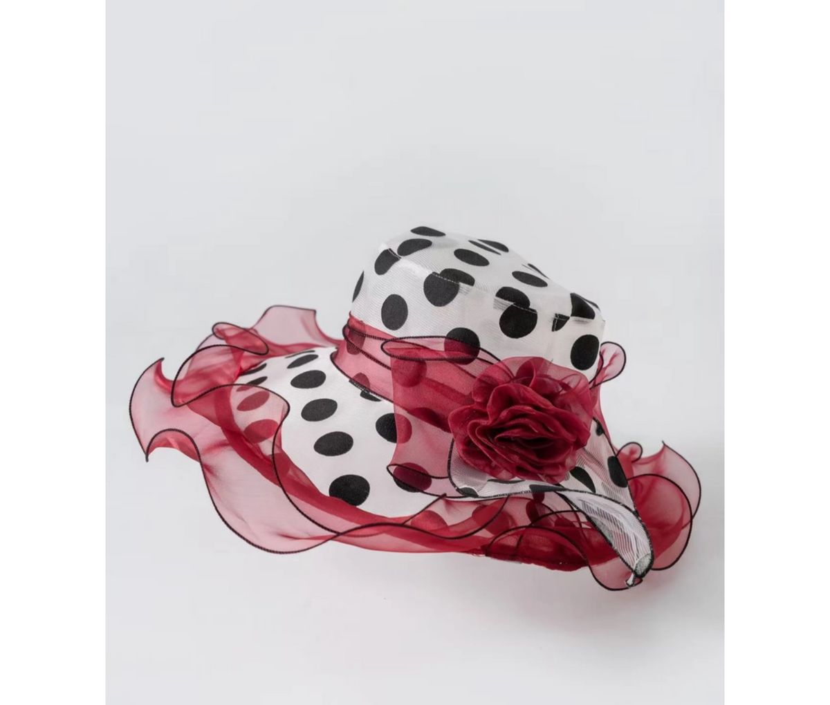 Polka Dot Ruffle Mesh Sun Hat